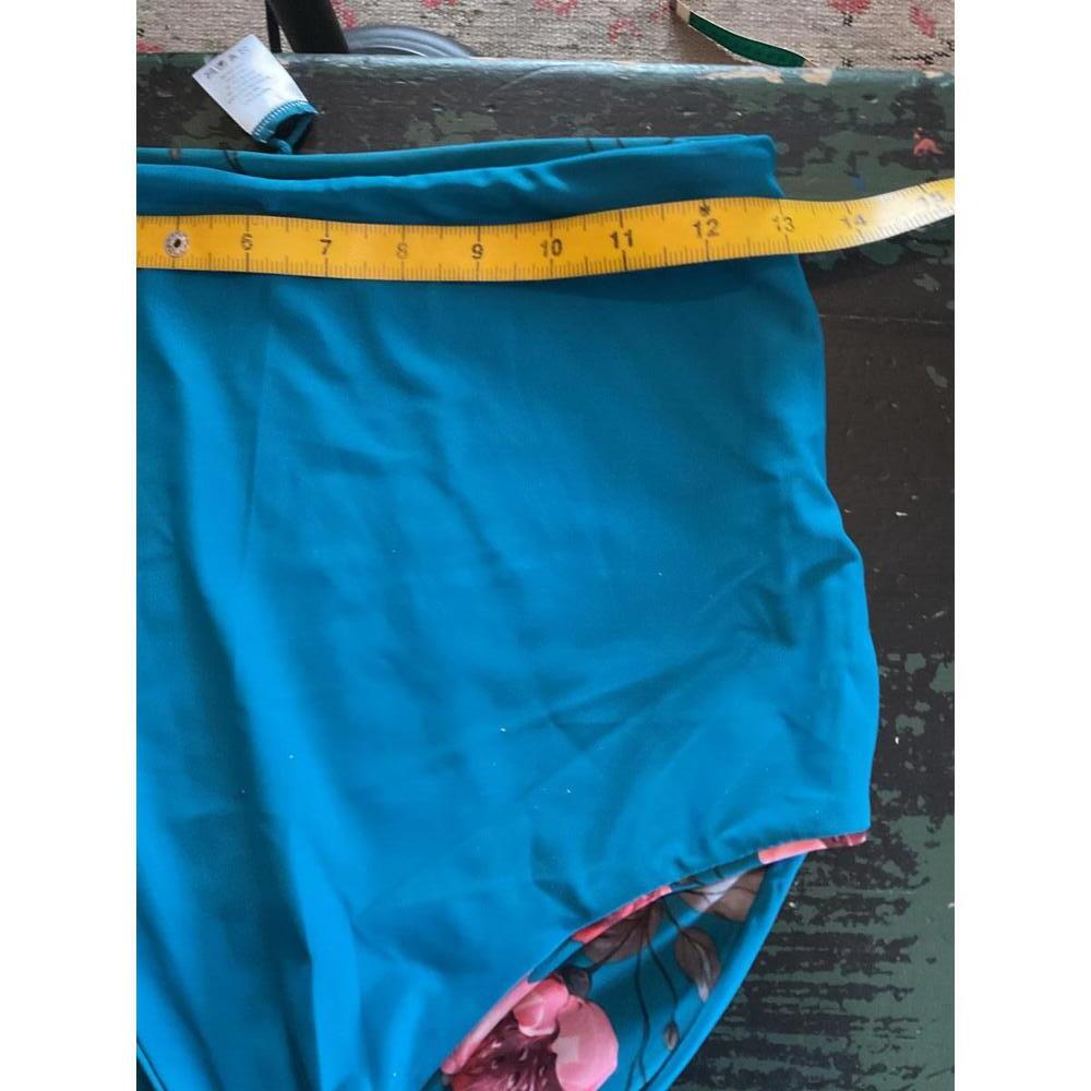 Coral Reef Reversible Floral Botanical High-Waisted Swim Bottom - Teal 8/10 - Picture 8 of 10